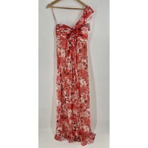 NWT Amsale Women’s 6 Floral Silk Maxi Dress Chiffon Coral One Strap Gown